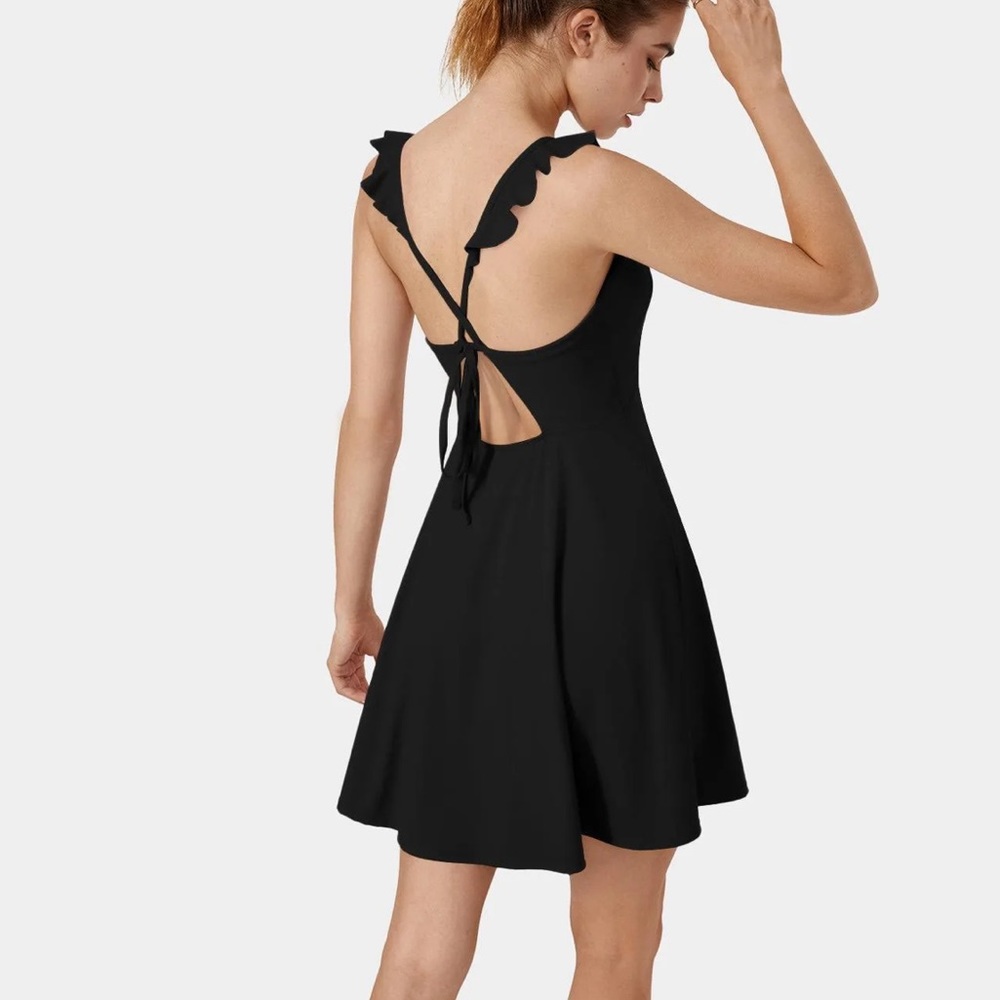 NWT Halara Frill Crisscross Backless Lace Up Dress - Black - M